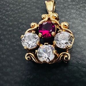 Gold-Tone Pendant with Red and Clear Stones